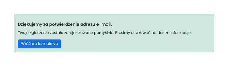 Rysunek 6. Komunikat potwierdzający pomyślne przesłanie formularza